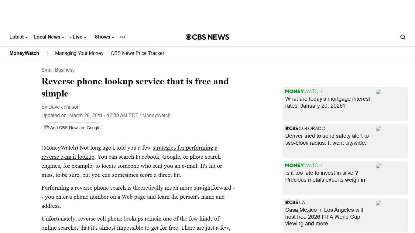 Reverse phone lookup service that is free and simple - CBS News